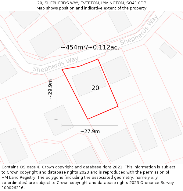 20, SHEPHERDS WAY, EVERTON, LYMINGTON, SO41 0DB: Plot and title map