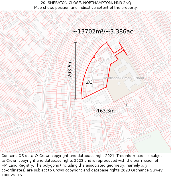 20, SHERATON CLOSE, NORTHAMPTON, NN3 2NQ: Plot and title map