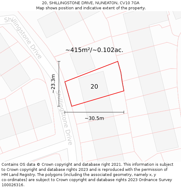 20, SHILLINGSTONE DRIVE, NUNEATON, CV10 7GA: Plot and title map