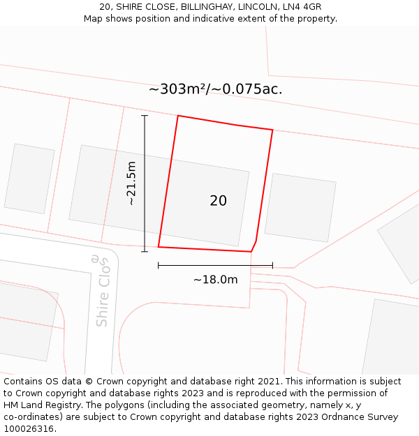 20, SHIRE CLOSE, BILLINGHAY, LINCOLN, LN4 4GR: Plot and title map