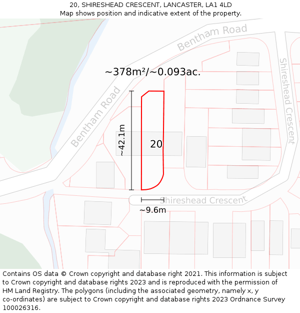 20, SHIRESHEAD CRESCENT, LANCASTER, LA1 4LD: Plot and title map