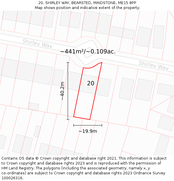 20, SHIRLEY WAY, BEARSTED, MAIDSTONE, ME15 8PP: Plot and title map
