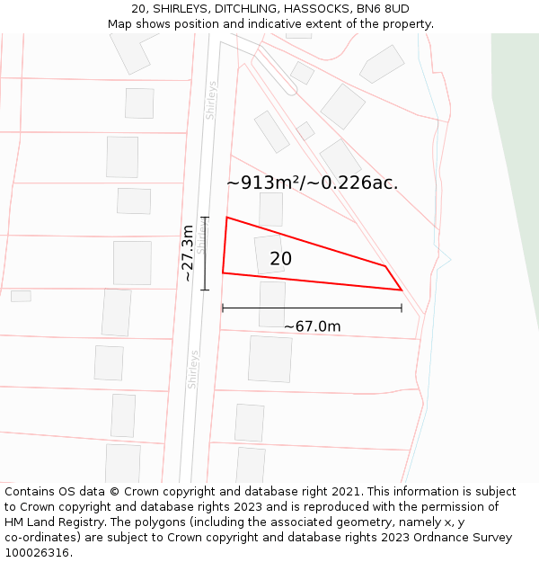 20, SHIRLEYS, DITCHLING, HASSOCKS, BN6 8UD: Plot and title map