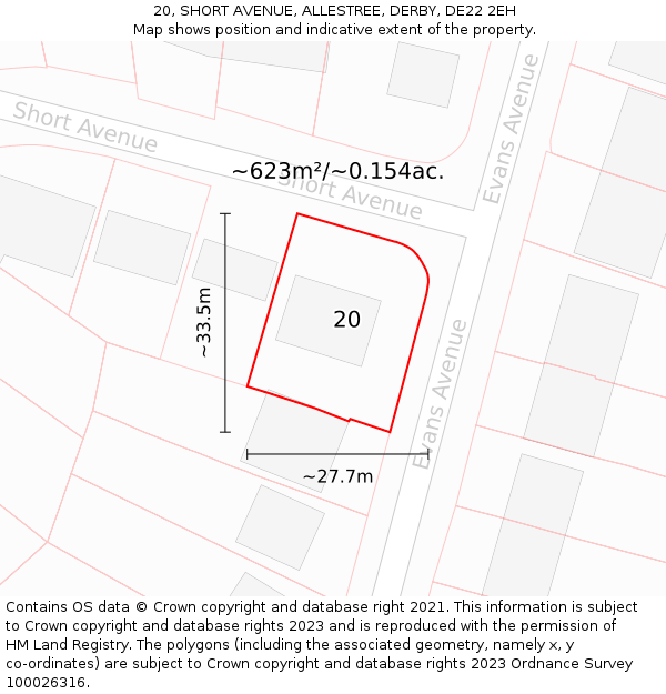 20, SHORT AVENUE, ALLESTREE, DERBY, DE22 2EH: Plot and title map
