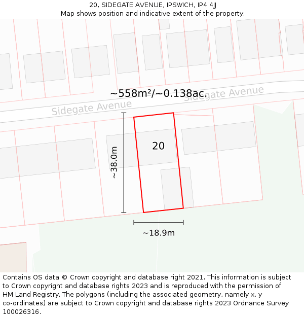 20, SIDEGATE AVENUE, IPSWICH, IP4 4JJ: Plot and title map