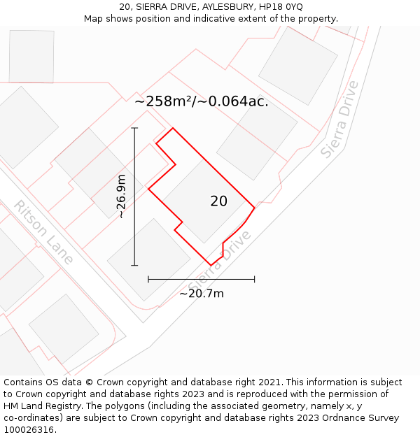 20, SIERRA DRIVE, AYLESBURY, HP18 0YQ: Plot and title map