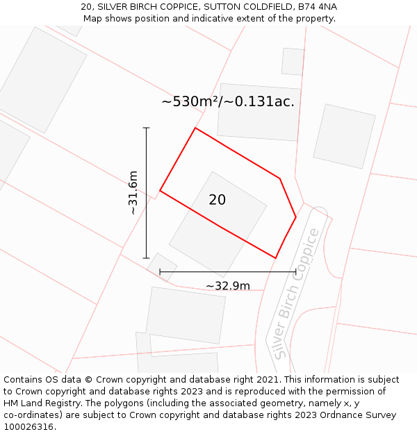 20, SILVER BIRCH COPPICE, SUTTON COLDFIELD, B74 4NA: Plot and title map