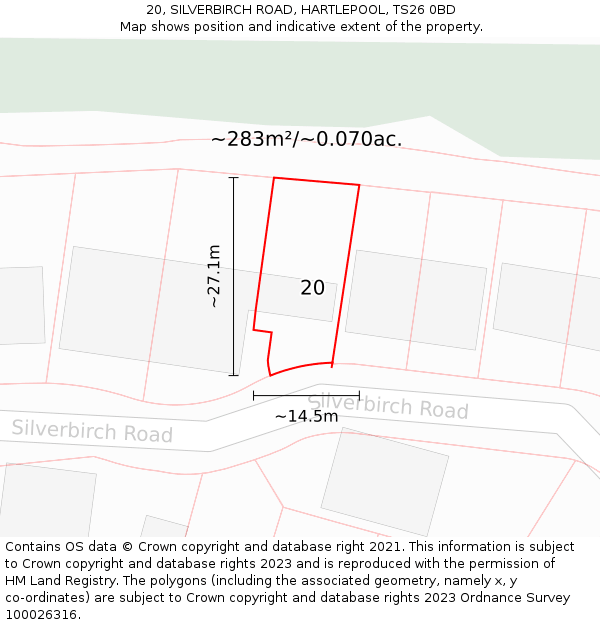 20, SILVERBIRCH ROAD, HARTLEPOOL, TS26 0BD: Plot and title map