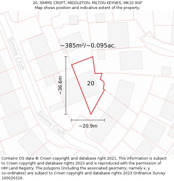 20, SIMMS CROFT, MIDDLETON, MILTON KEYNES, MK10 9GF: Plot and title map