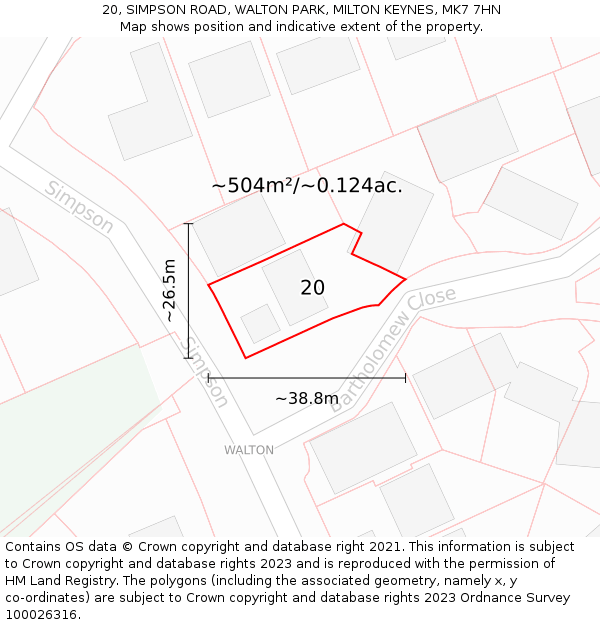 20, SIMPSON ROAD, WALTON PARK, MILTON KEYNES, MK7 7HN: Plot and title map