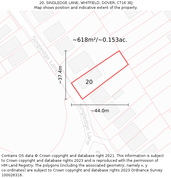 20, SINGLEDGE LANE, WHITFIELD, DOVER, CT16 3EJ: Plot and title map