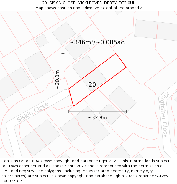 20, SISKIN CLOSE, MICKLEOVER, DERBY, DE3 0UL: Plot and title map