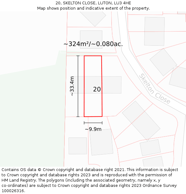 20, SKELTON CLOSE, LUTON, LU3 4HE: Plot and title map