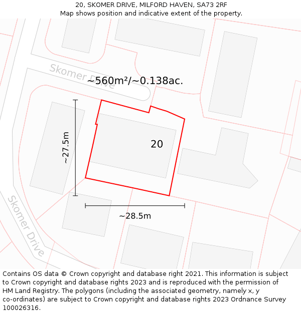 20, SKOMER DRIVE, MILFORD HAVEN, SA73 2RF: Plot and title map