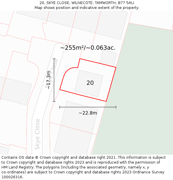 20, SKYE CLOSE, WILNECOTE, TAMWORTH, B77 5AU: Plot and title map