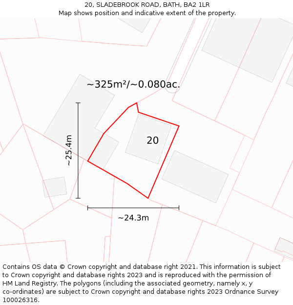 20, SLADEBROOK ROAD, BATH, BA2 1LR: Plot and title map