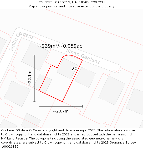 20, SMITH GARDENS, HALSTEAD, CO9 2GH: Plot and title map