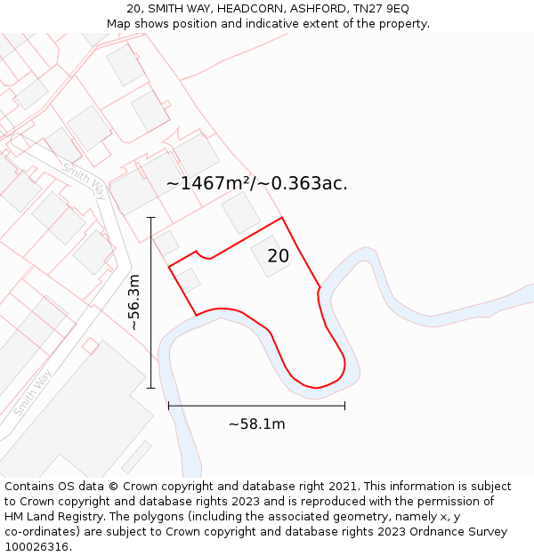 20, SMITH WAY, HEADCORN, ASHFORD, TN27 9EQ: Plot and title map