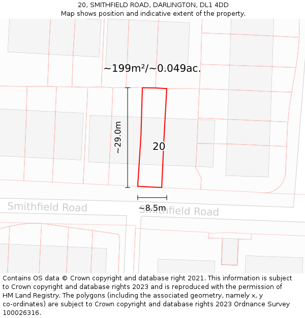 20, SMITHFIELD ROAD, DARLINGTON, DL1 4DD: Plot and title map