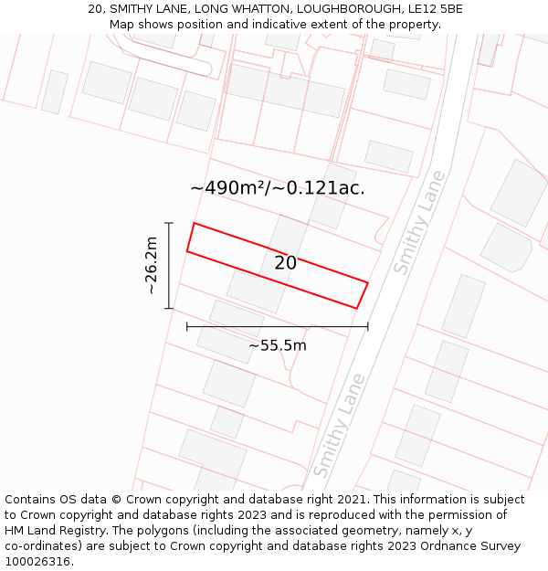 20, SMITHY LANE, LONG WHATTON, LOUGHBOROUGH, LE12 5BE: Plot and title map