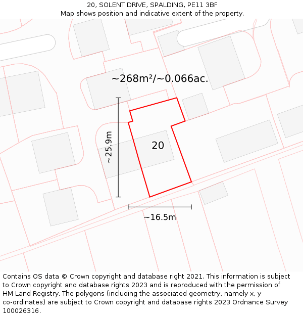 20, SOLENT DRIVE, SPALDING, PE11 3BF: Plot and title map
