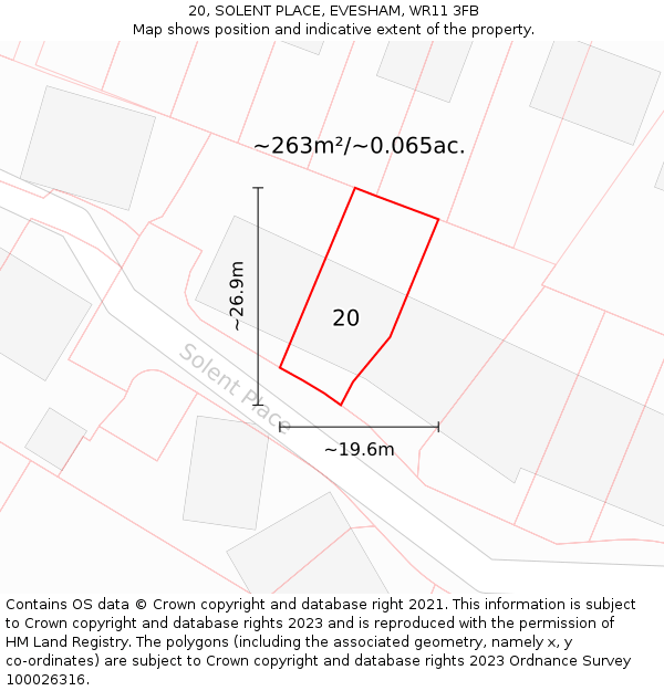 20, SOLENT PLACE, EVESHAM, WR11 3FB: Plot and title map