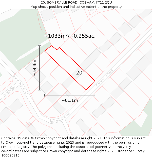 20, SOMERVILLE ROAD, COBHAM, KT11 2QU: Plot and title map