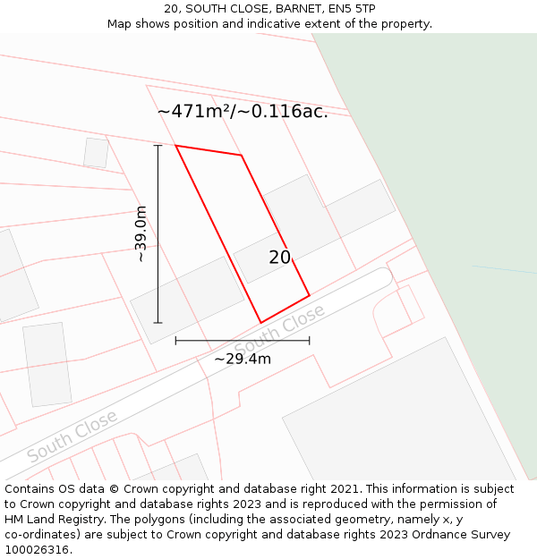20, SOUTH CLOSE, BARNET, EN5 5TP: Plot and title map