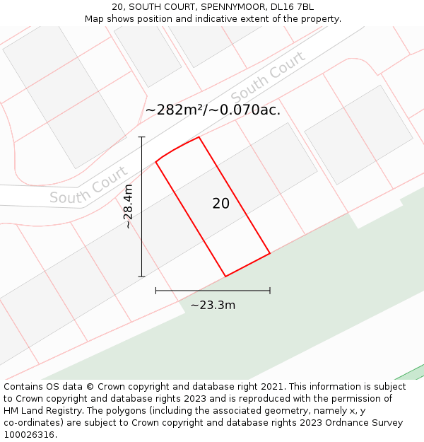 20, SOUTH COURT, SPENNYMOOR, DL16 7BL: Plot and title map