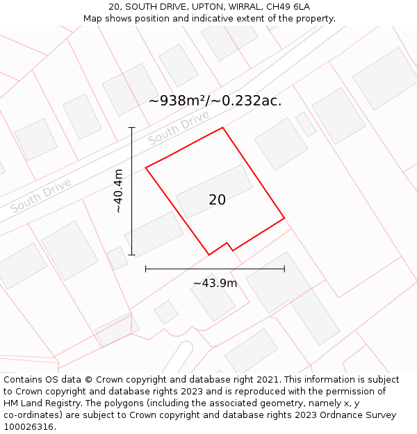 20, SOUTH DRIVE, UPTON, WIRRAL, CH49 6LA: Plot and title map