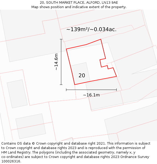 20, SOUTH MARKET PLACE, ALFORD, LN13 9AE: Plot and title map