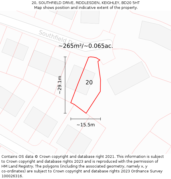 20, SOUTHFIELD DRIVE, RIDDLESDEN, KEIGHLEY, BD20 5HT: Plot and title map