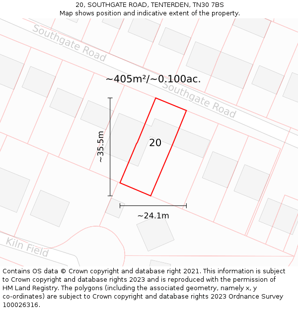 20, SOUTHGATE ROAD, TENTERDEN, TN30 7BS: Plot and title map