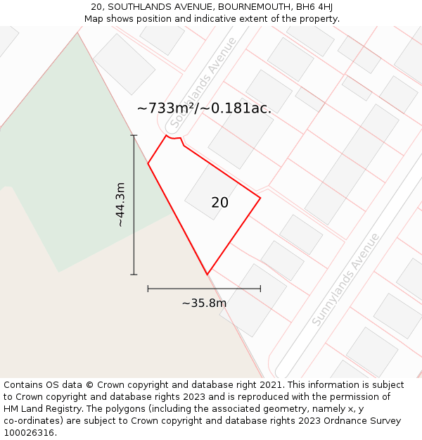 20, SOUTHLANDS AVENUE, BOURNEMOUTH, BH6 4HJ: Plot and title map