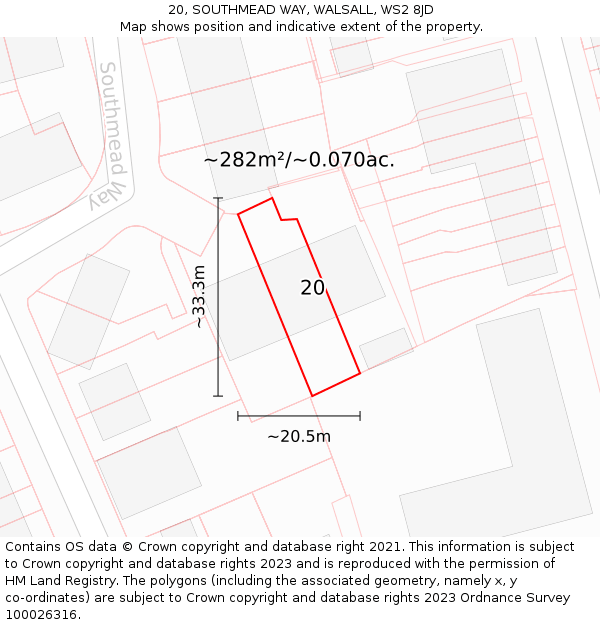 20, SOUTHMEAD WAY, WALSALL, WS2 8JD: Plot and title map