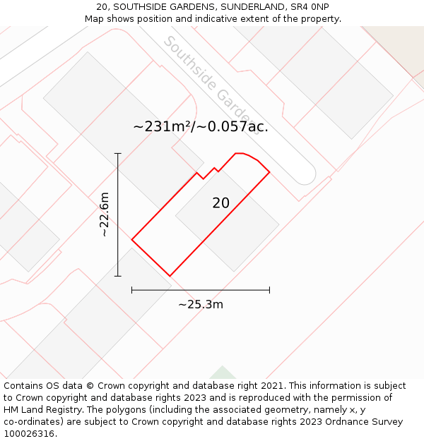 20, SOUTHSIDE GARDENS, SUNDERLAND, SR4 0NP: Plot and title map