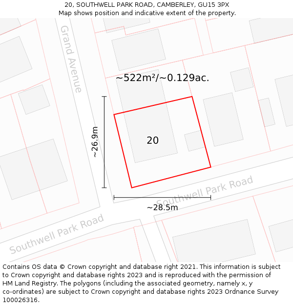20, SOUTHWELL PARK ROAD, CAMBERLEY, GU15 3PX: Plot and title map