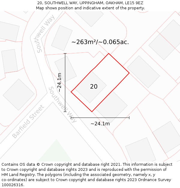 20, SOUTHWELL WAY, UPPINGHAM, OAKHAM, LE15 9EZ: Plot and title map