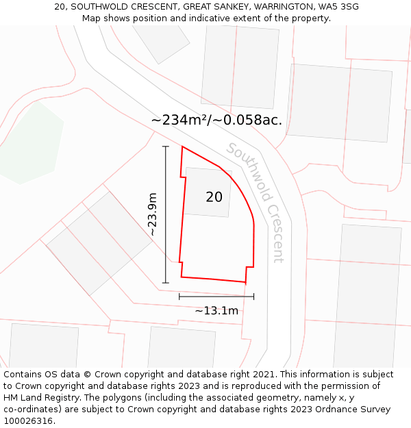 20, SOUTHWOLD CRESCENT, GREAT SANKEY, WARRINGTON, WA5 3SG: Plot and title map