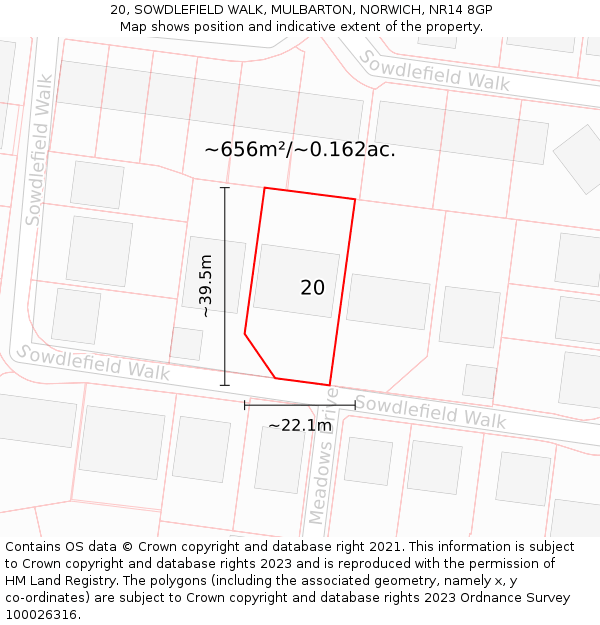 20, SOWDLEFIELD WALK, MULBARTON, NORWICH, NR14 8GP: Plot and title map