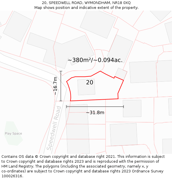 20, SPEEDWELL ROAD, WYMONDHAM, NR18 0XQ: Plot and title map