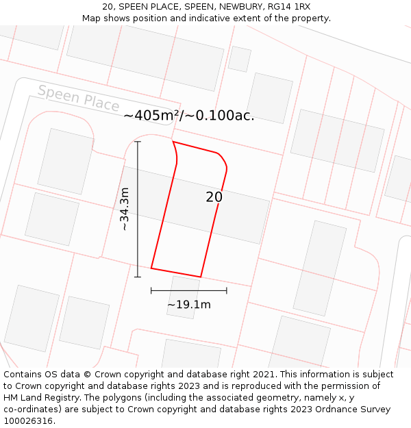 20, SPEEN PLACE, SPEEN, NEWBURY, RG14 1RX: Plot and title map