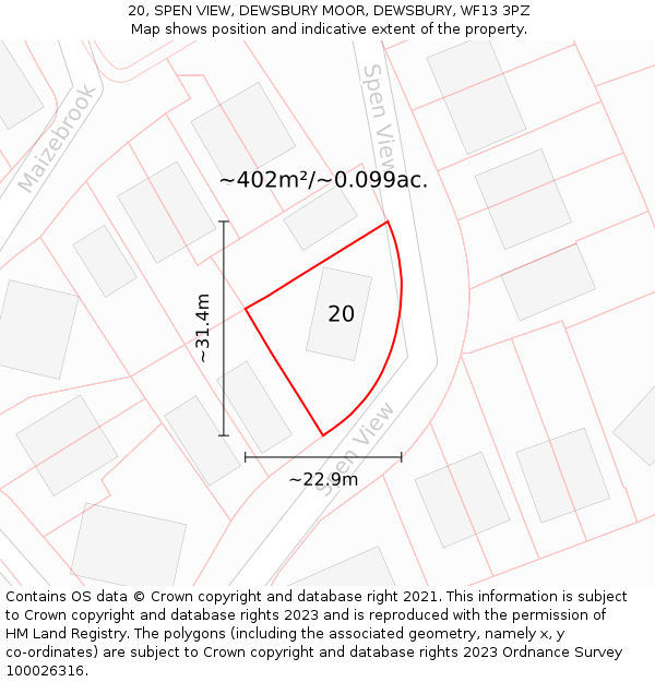 20, SPEN VIEW, DEWSBURY MOOR, DEWSBURY, WF13 3PZ: Plot and title map