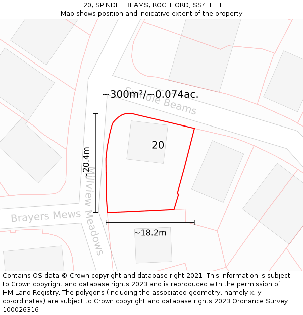 20, SPINDLE BEAMS, ROCHFORD, SS4 1EH: Plot and title map