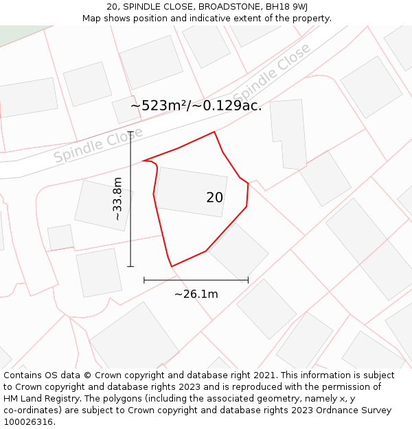 20, SPINDLE CLOSE, BROADSTONE, BH18 9WJ: Plot and title map