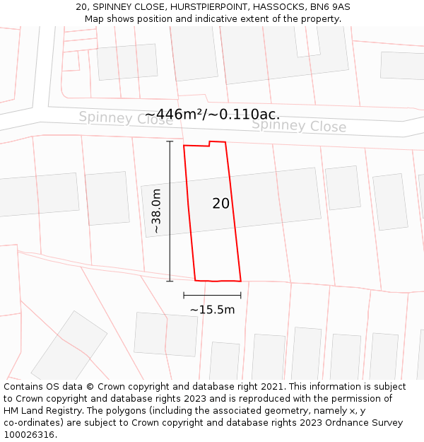20, SPINNEY CLOSE, HURSTPIERPOINT, HASSOCKS, BN6 9AS: Plot and title map