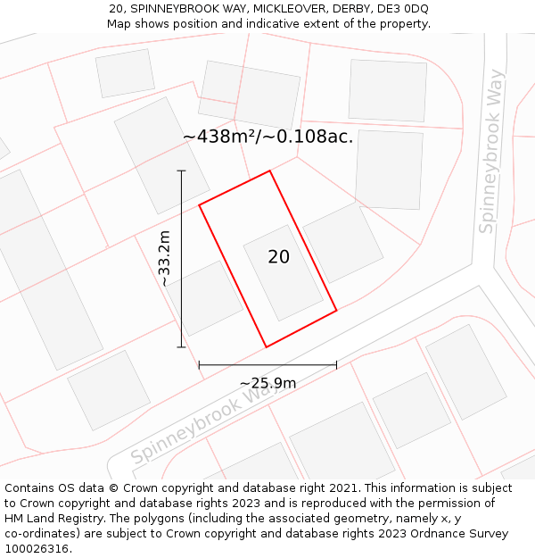 20, SPINNEYBROOK WAY, MICKLEOVER, DERBY, DE3 0DQ: Plot and title map