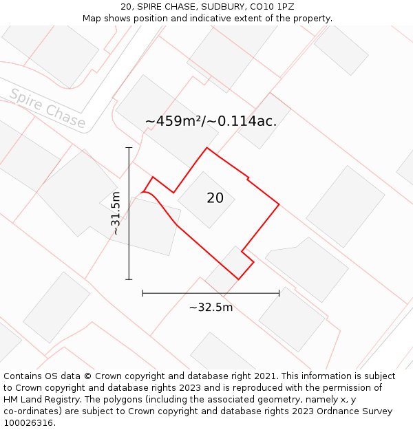 20, SPIRE CHASE, SUDBURY, CO10 1PZ: Plot and title map