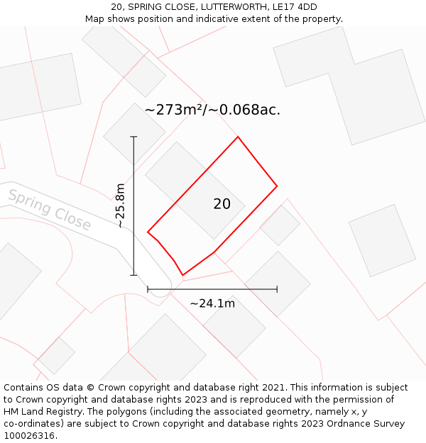 20, SPRING CLOSE, LUTTERWORTH, LE17 4DD: Plot and title map