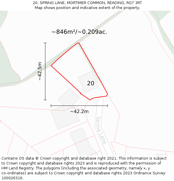 20, SPRING LANE, MORTIMER COMMON, READING, RG7 3RT: Plot and title map